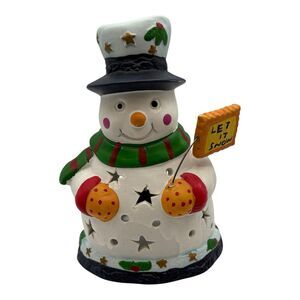 Snowman Votive Tea Light Candle Holder Let It Snow Holiday Christmas 7in